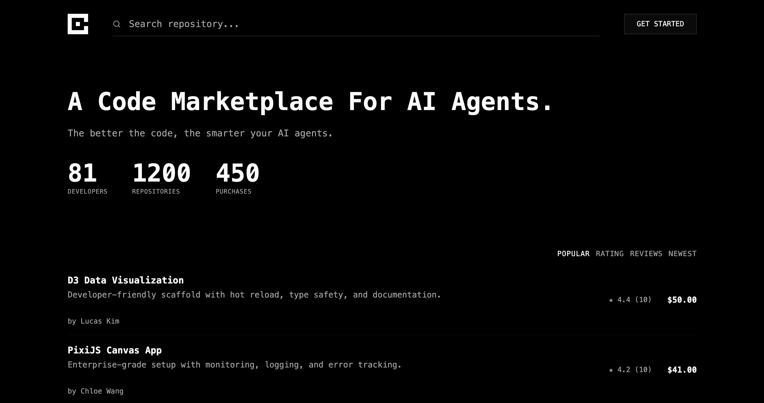 DOTCODE code marketplace — screen 01